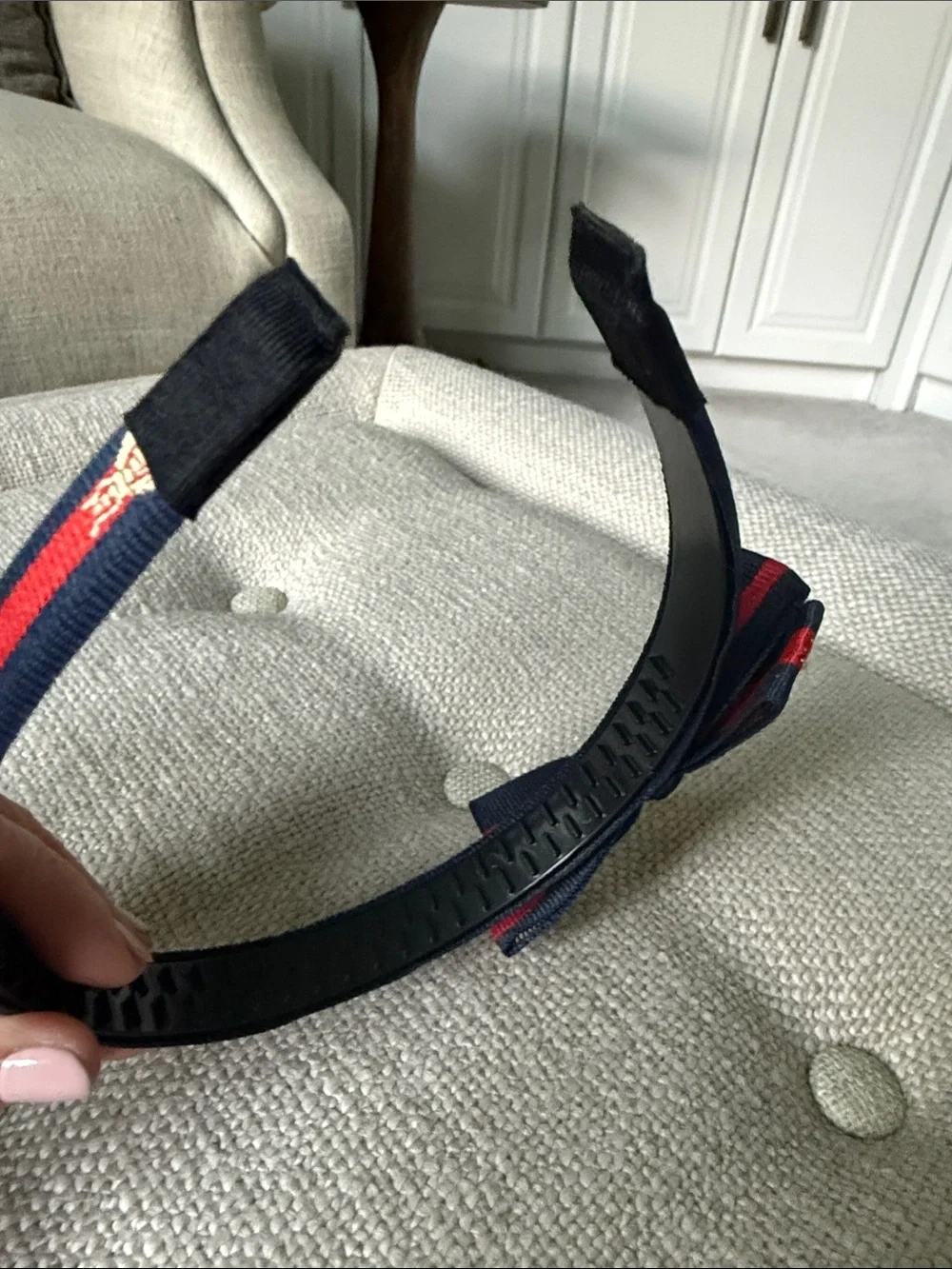 Navy and Red Bow Headband with Gold Embroidered Bees